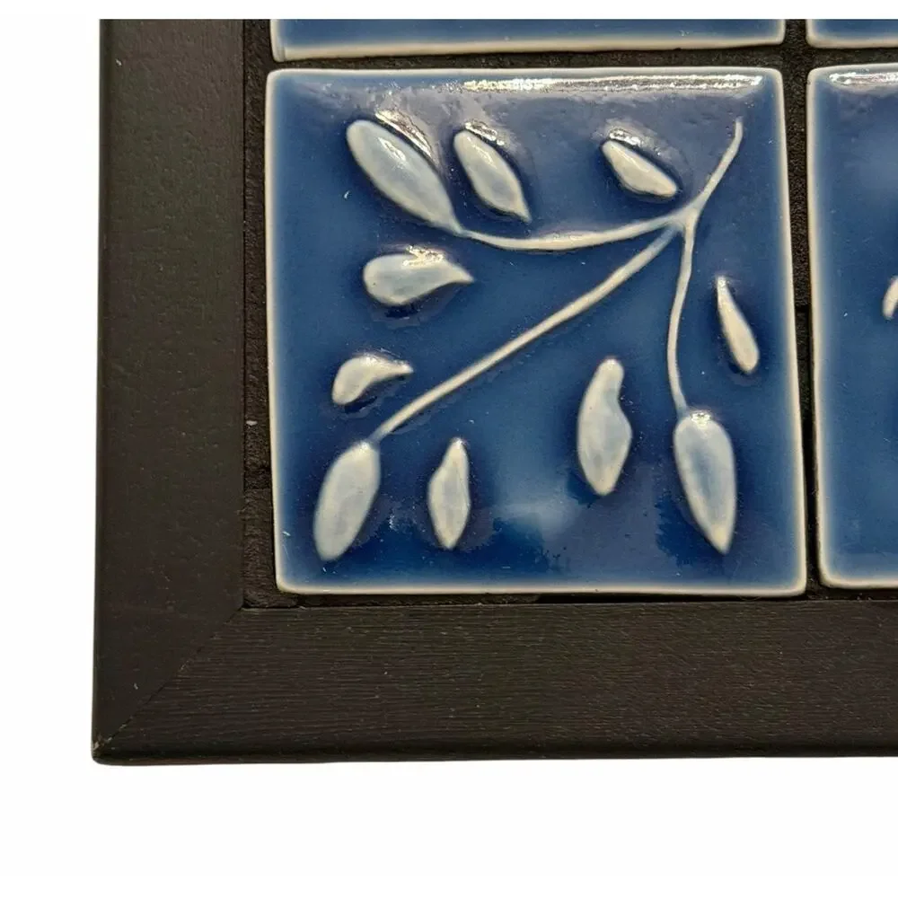 Vintage SWAN Wood Ceramic Tile TRIVET Wall Art Decor Blue 3710/67